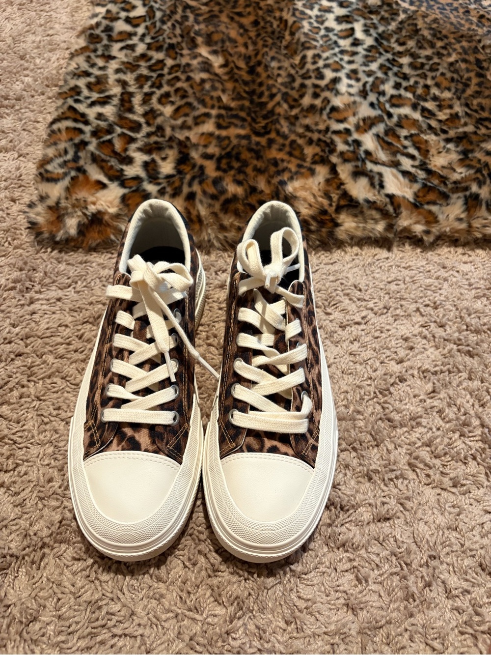 Zara Leopard Print Canvas Sneakers in Brown and Cream